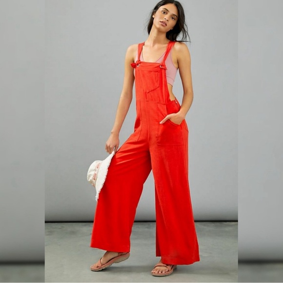 Red overalls, linen blend XL - Picture 3 of 8
